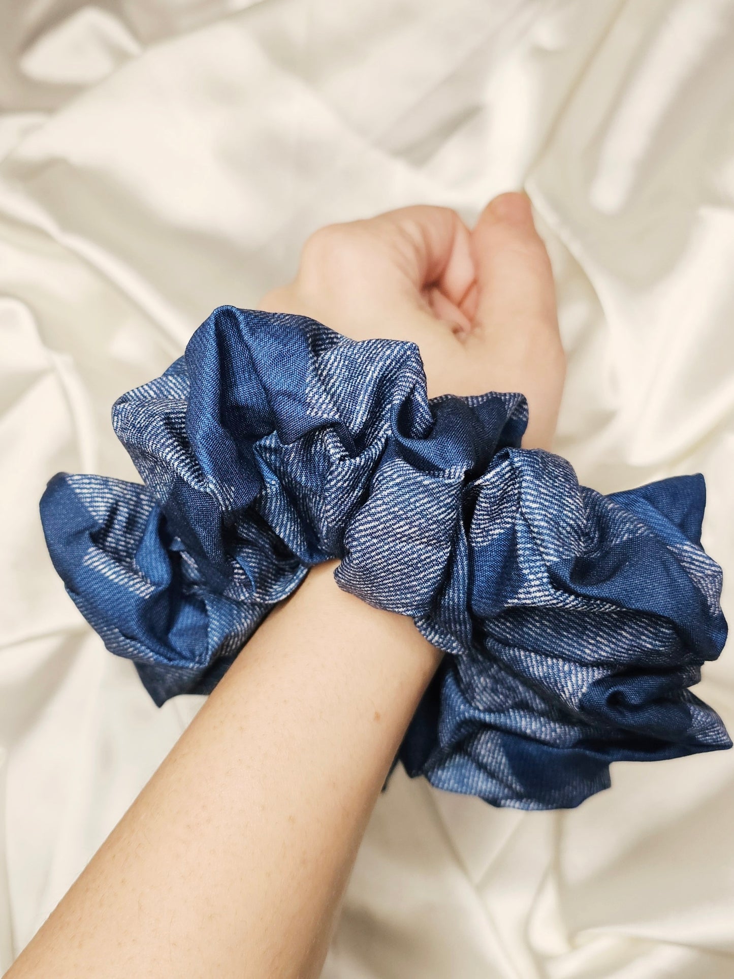 Denim patchwork XL Hair Scrunchie.