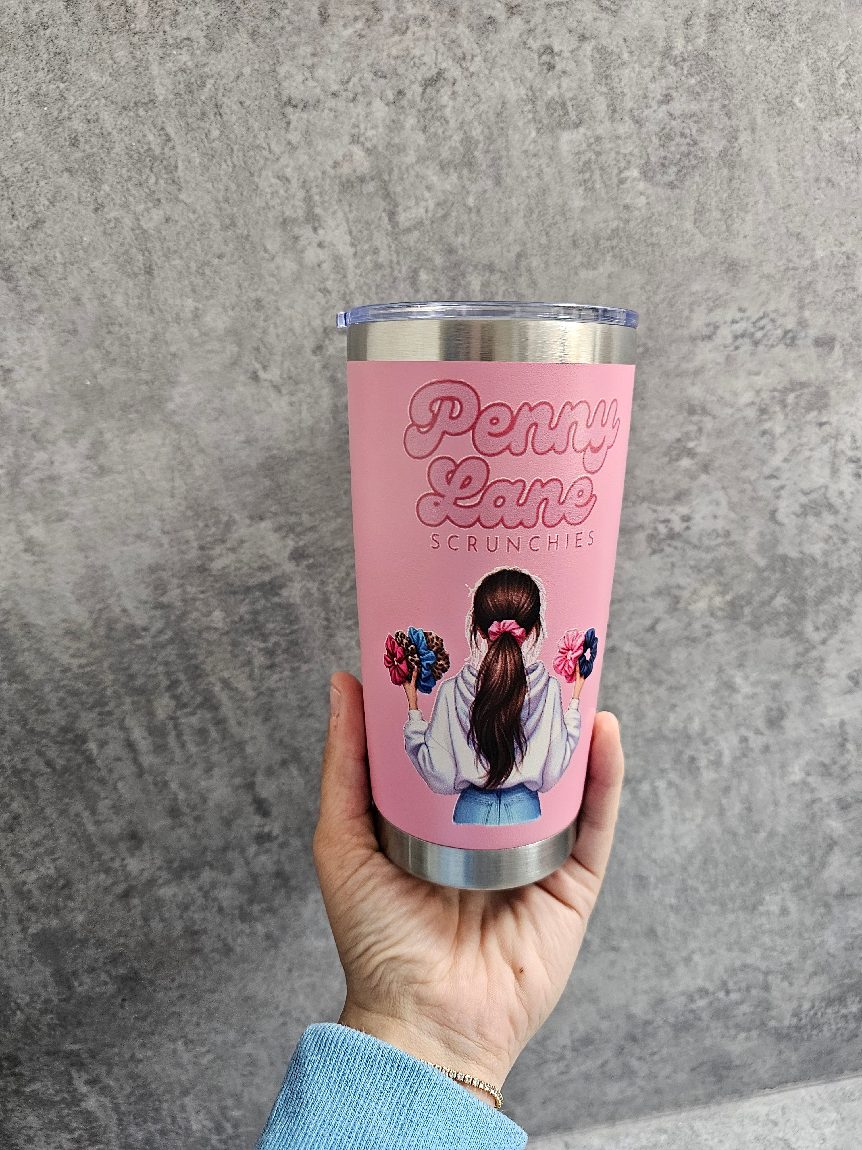 Travel mug, Penny Lane Scrunchies Travel mug.