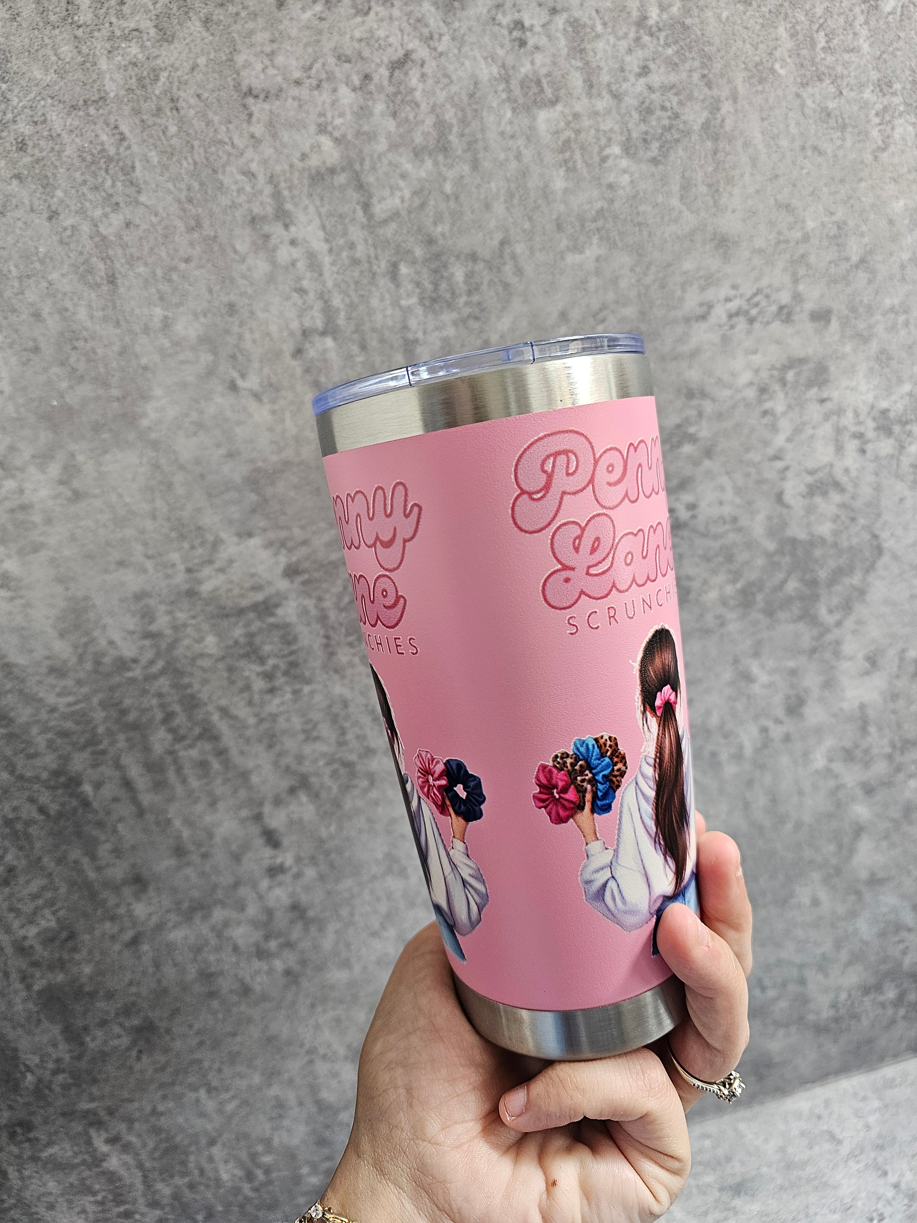 Travel mug, Penny Lane Scrunchies Travel mug.