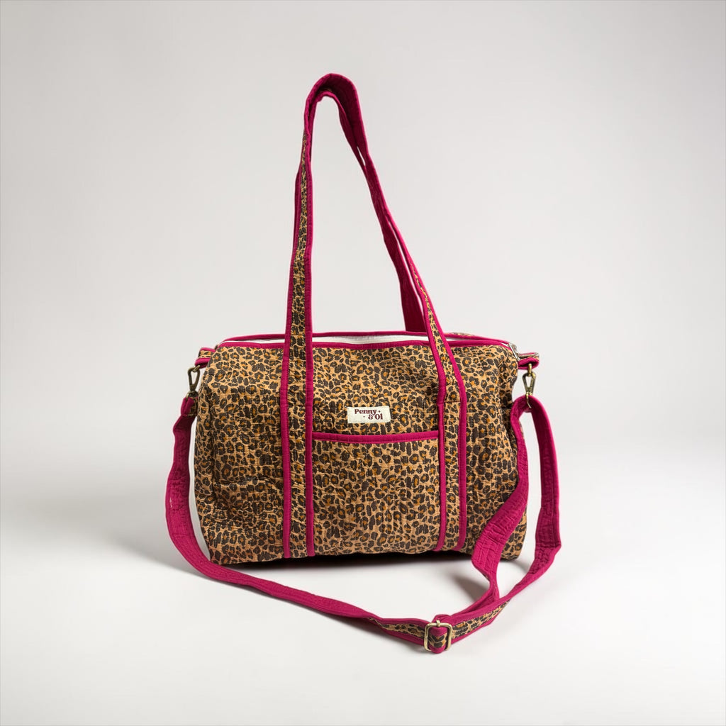 Raspberry Leopard MEDIUM DUFFLE Tote Bags - Penny & Ol