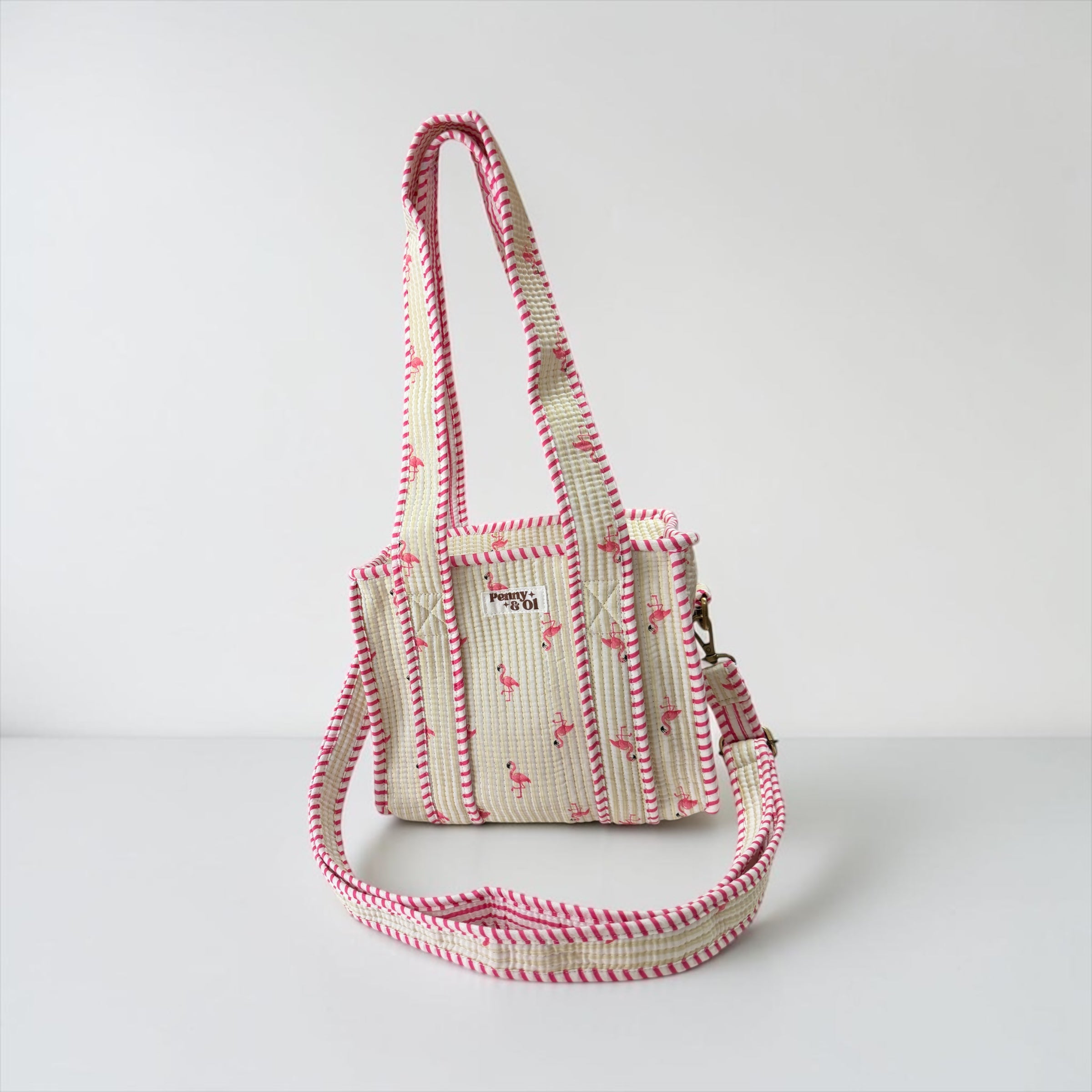 Beige Stripe Flamingos MINI Tote Bag - Penny & Ol