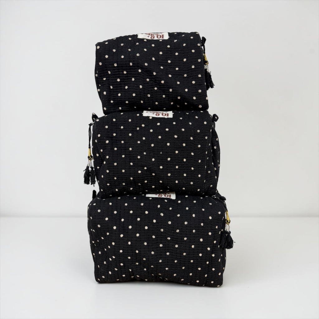 Black Polka Dot Waterproof Pouches, Zip Pouches