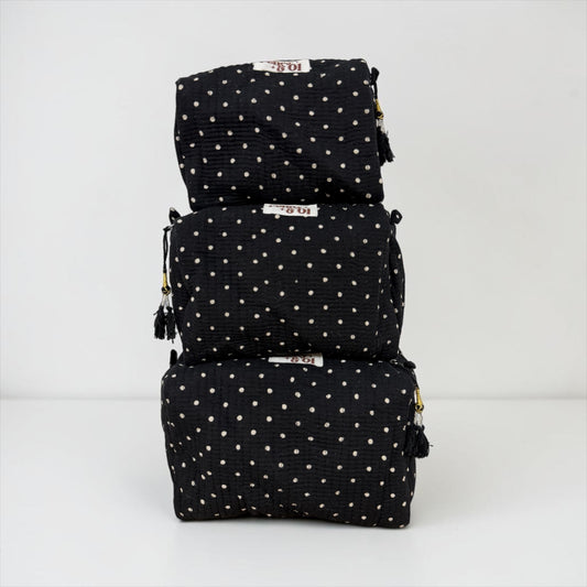 Black Polka Dot Waterproof Pouches, Zip Pouches