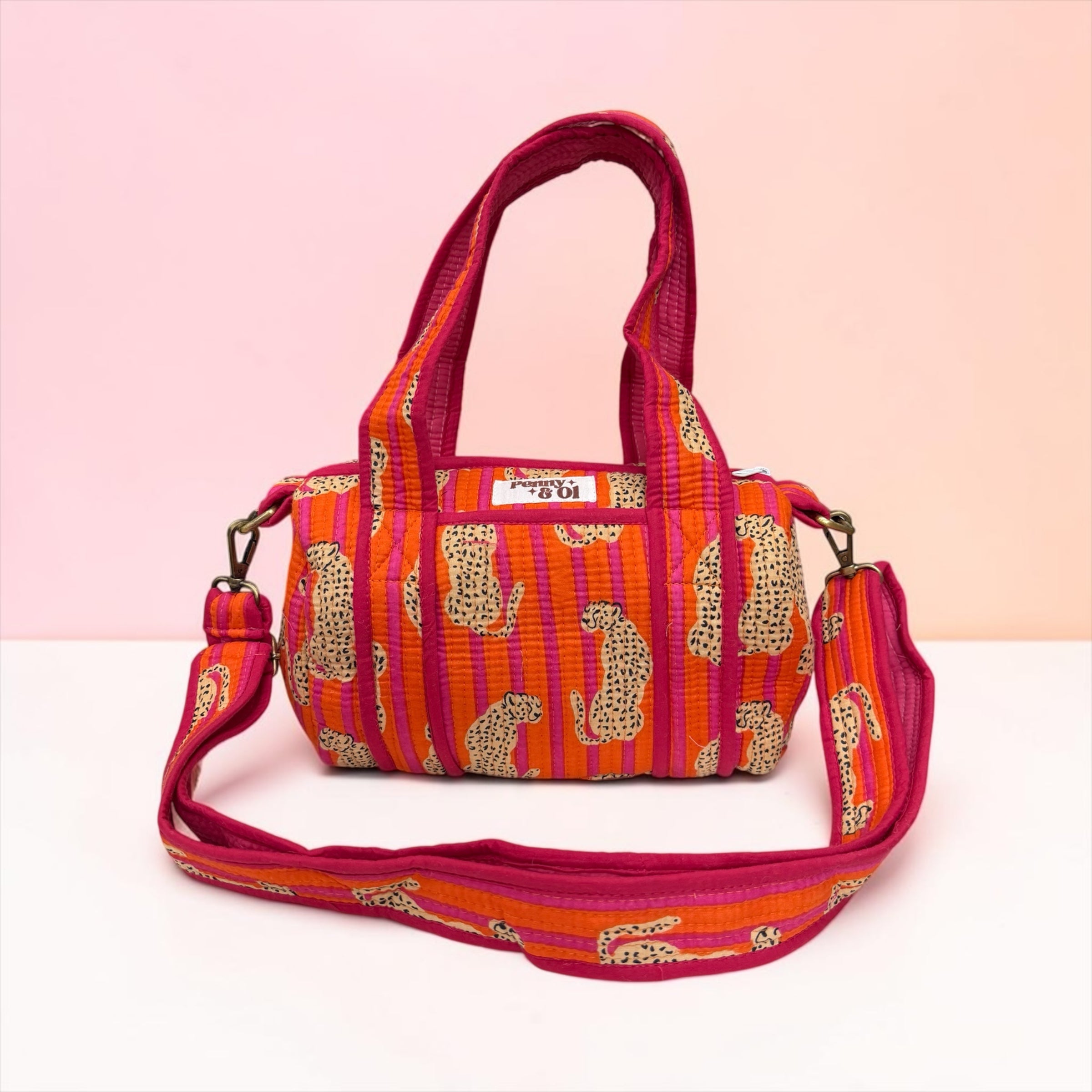 Pink & Orange Stripe Leopard MINI DUFFLE Tote Bags - Penny & Ol