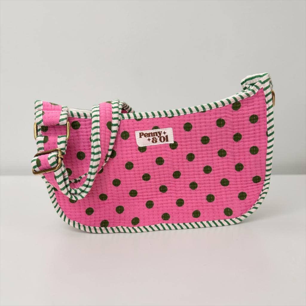 Pink With Green Polka Dot Mini SHOULDER bag, cross body bag
