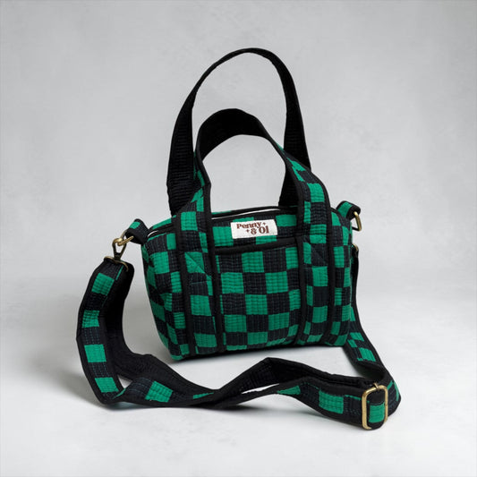 Green and black checkerboard  MINI DUFFLE Tote Bags - Penny & Ol