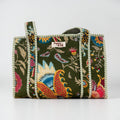 Khaki Floral Medium Cotton, handmade tote bag