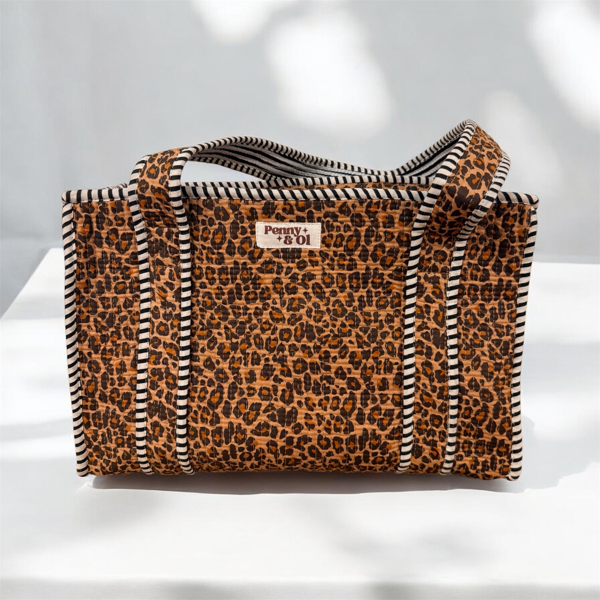 Dark Leopard Print Medium Cotton, handmade tote bag