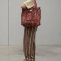 Burgundy Paisley Bandana Travel Tote, Handmade Cotton Tote Bag