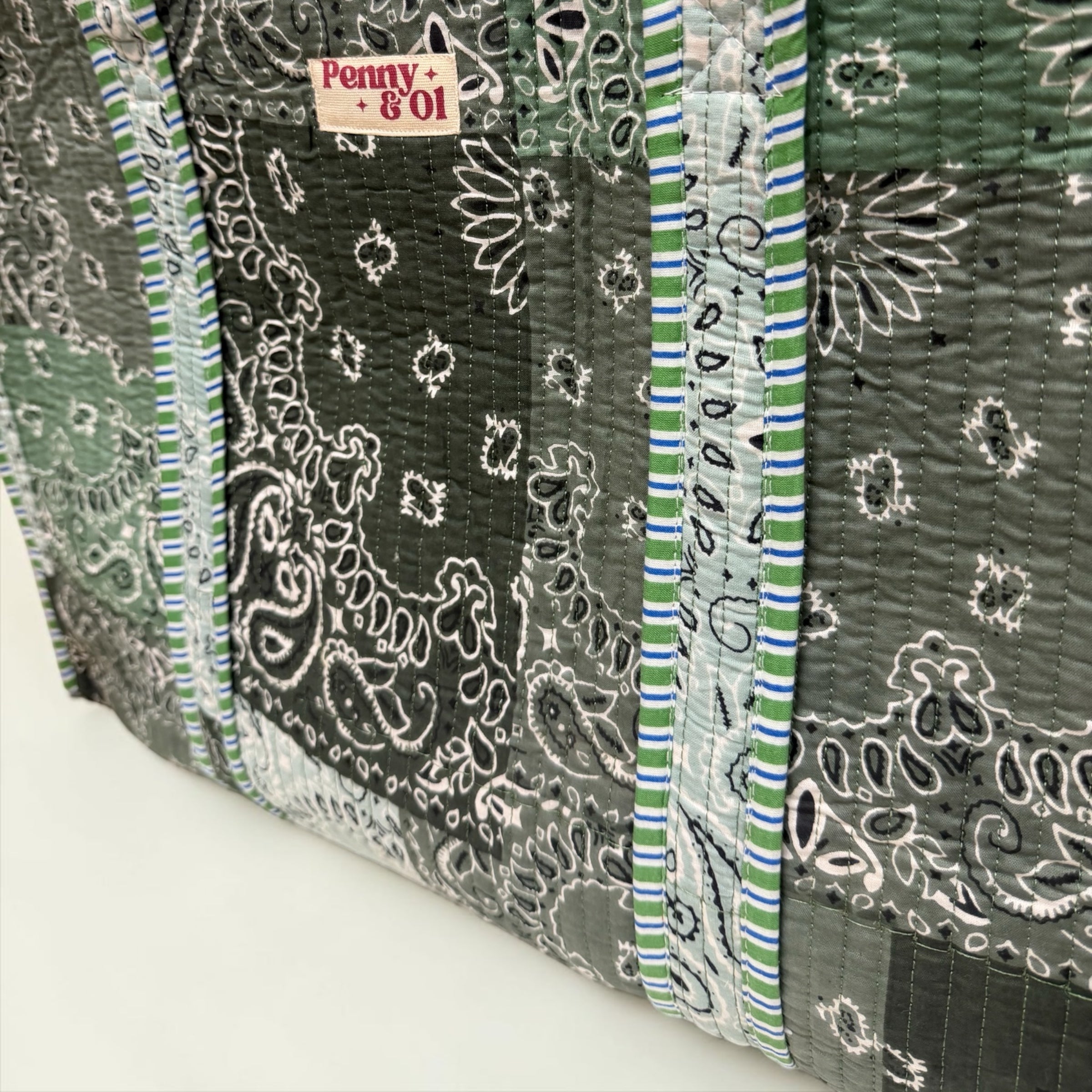 Sage Paisley Bandana LARGE Cotton Tote Bag