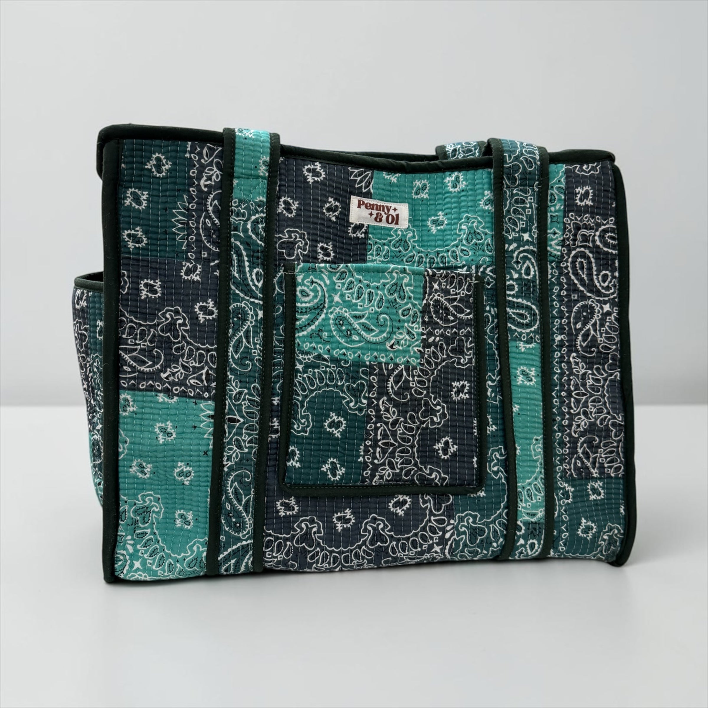 Teal Paisley Bandana Travel Tote, Handmade Cotton Tote Bag