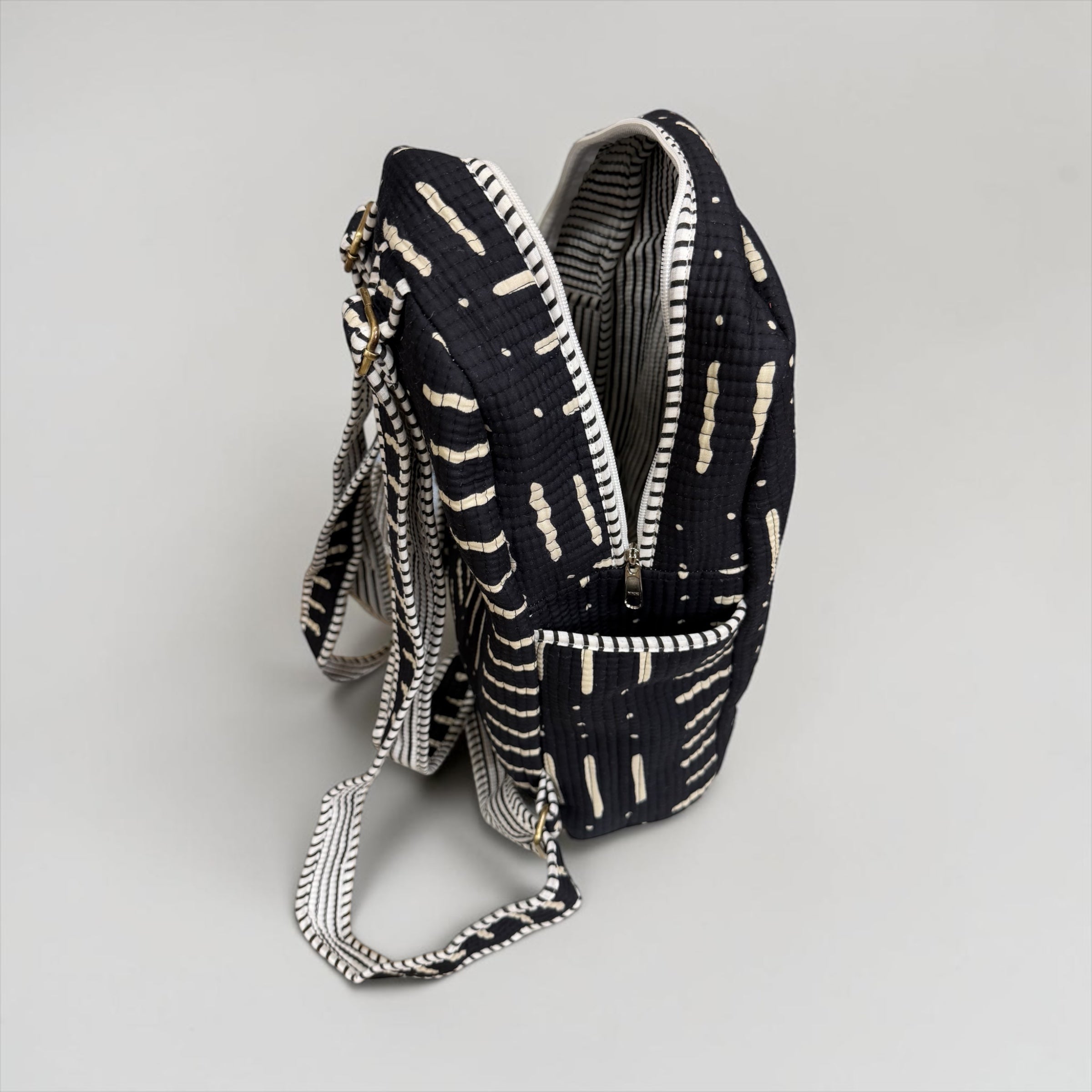 Monochrome Backpack, handmade cotton tote bags.