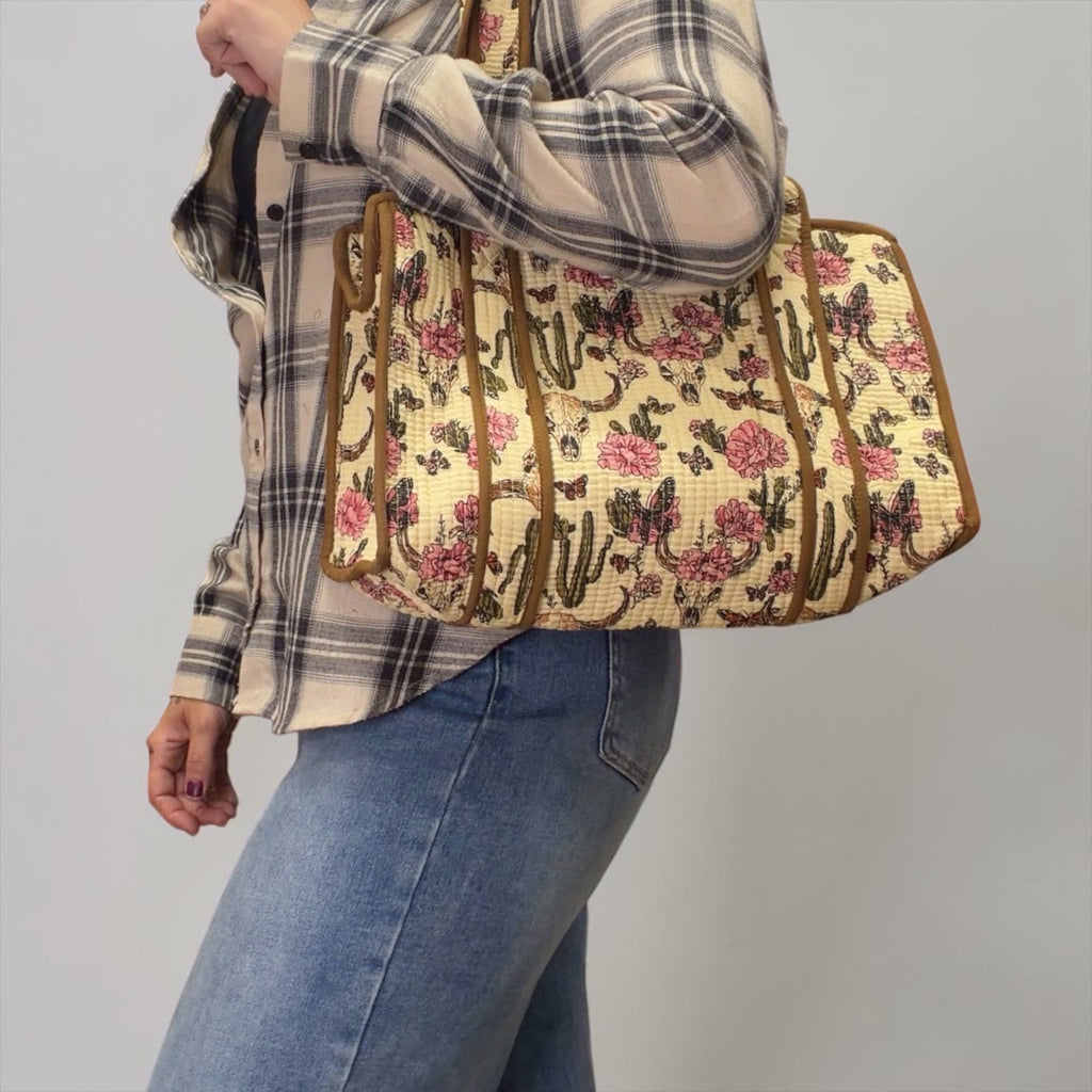 Brown Vintage Western Medium Cotton, handmade tote bag