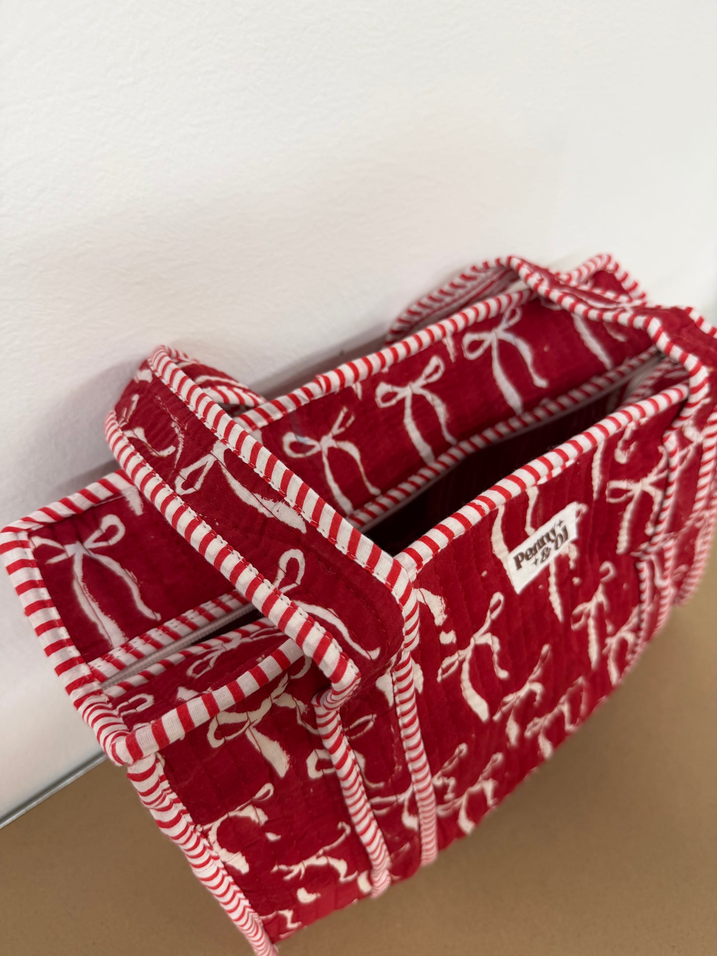 Red Bows Medium Cotton, handmade tote bag