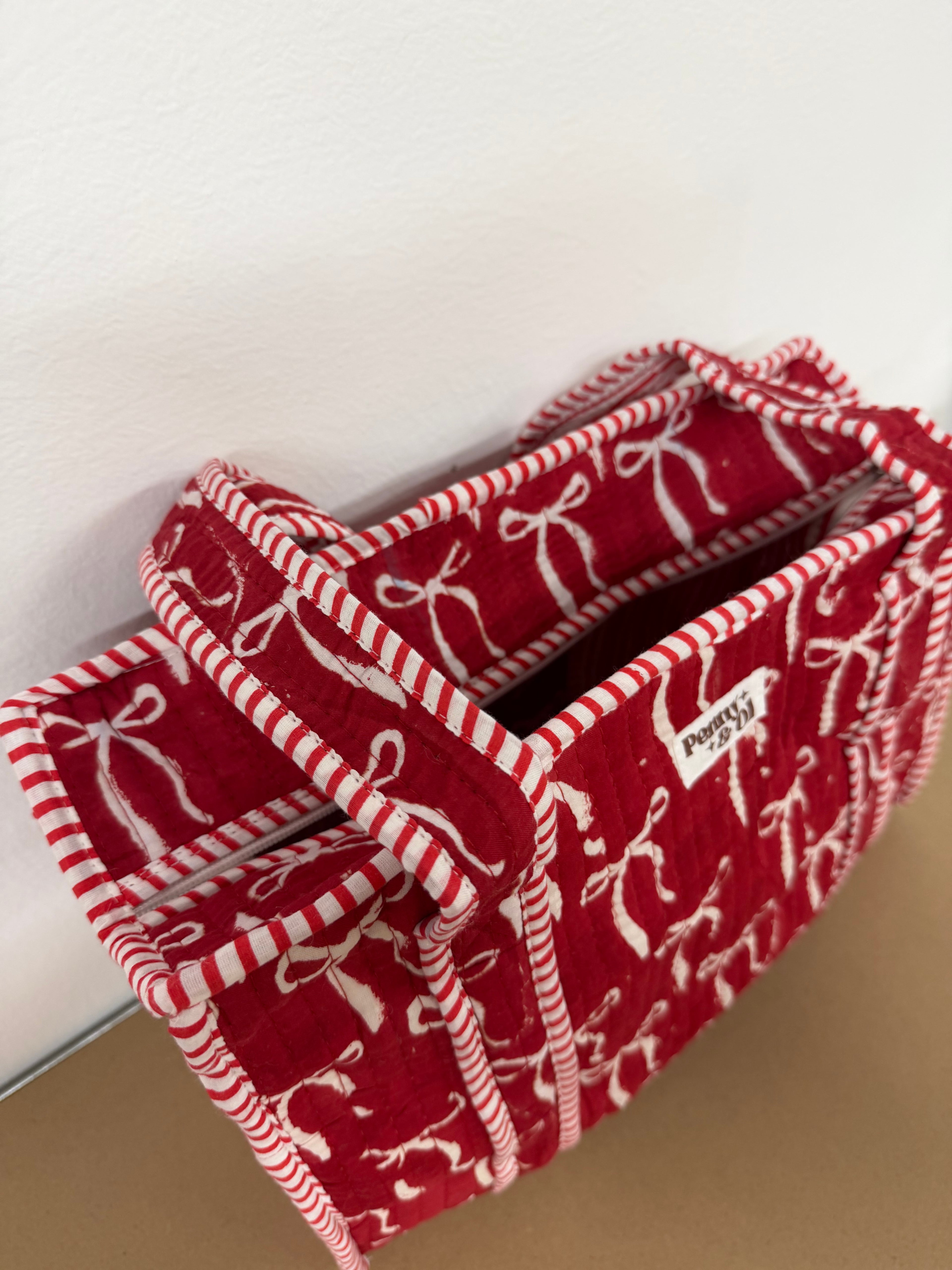 Red Bows Medium Cotton, handmade tote bag