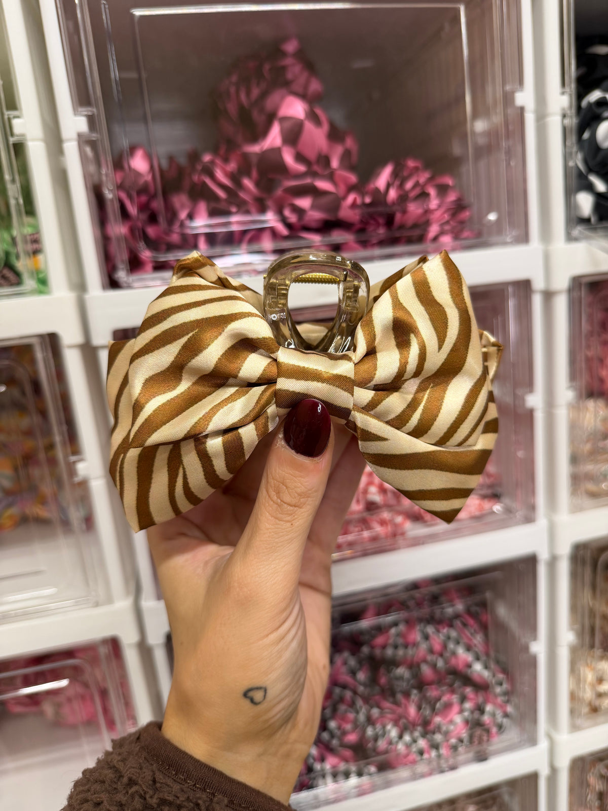 Beige Zebra Fabric Claw Clip, Custom Made PLS Fabrics