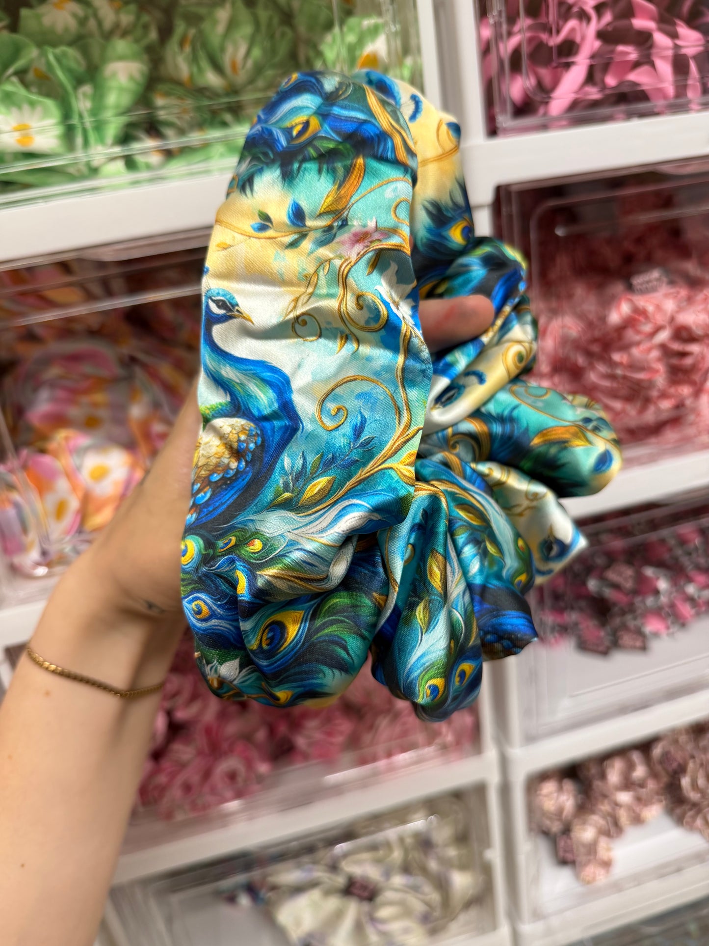 Peacock XL Luxury Satin Hair Scrunchie
