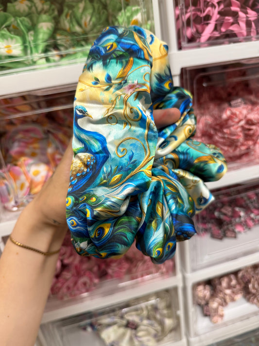 Peacock XL Luxury Satin Hair Scrunchie