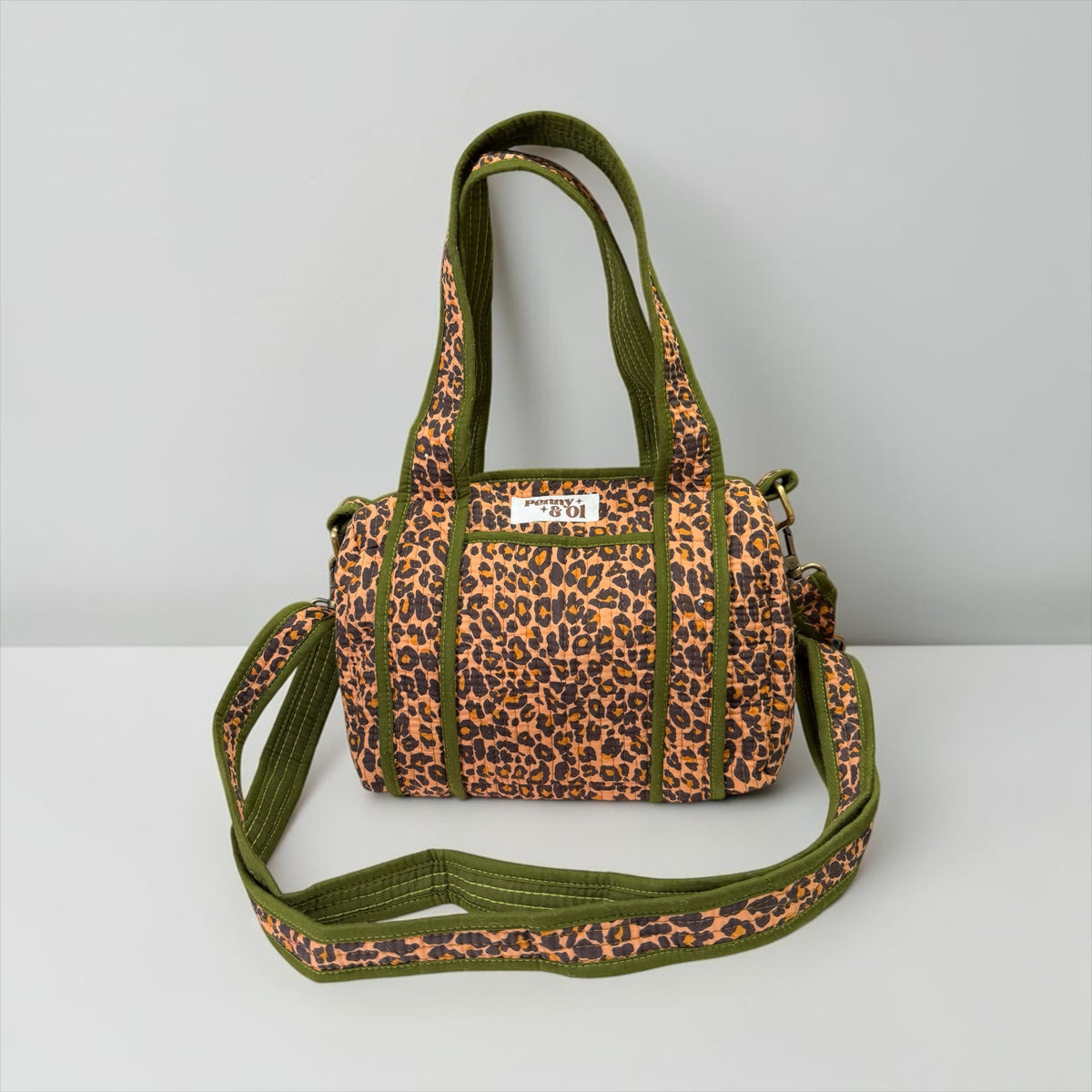 Khaki Leopard Mini Duffle Tote Bags - Penny & Ol