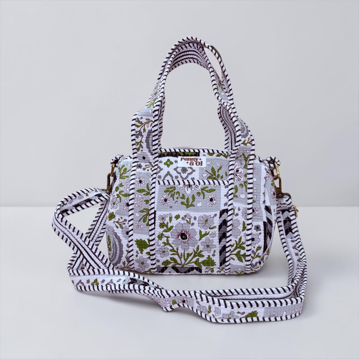 Grey And Black Patchwork Mini Duffle Tote Bags - Penny & Ol