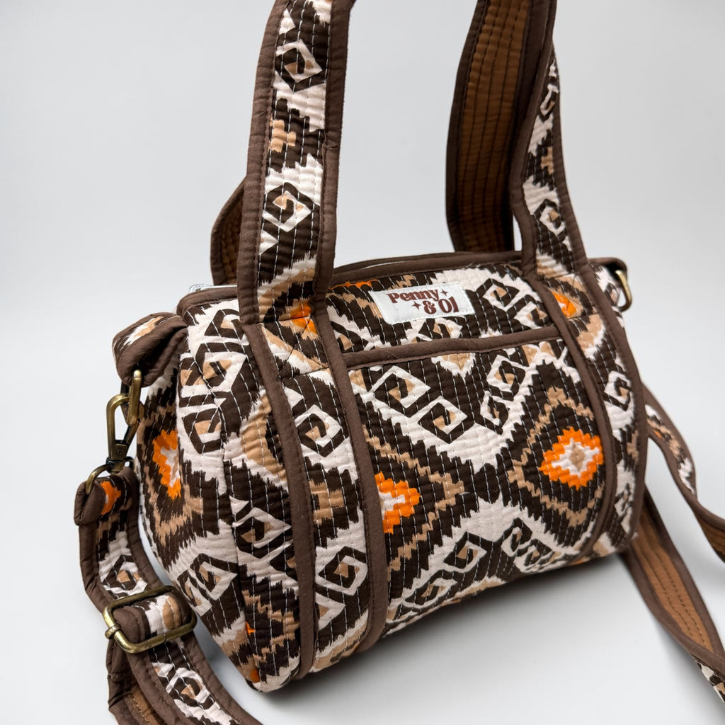 Brown Aztec Mini Duffle Tote Bags - Penny & Ol