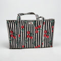 Black stripe cherry LARGE Cotton Tote Bag