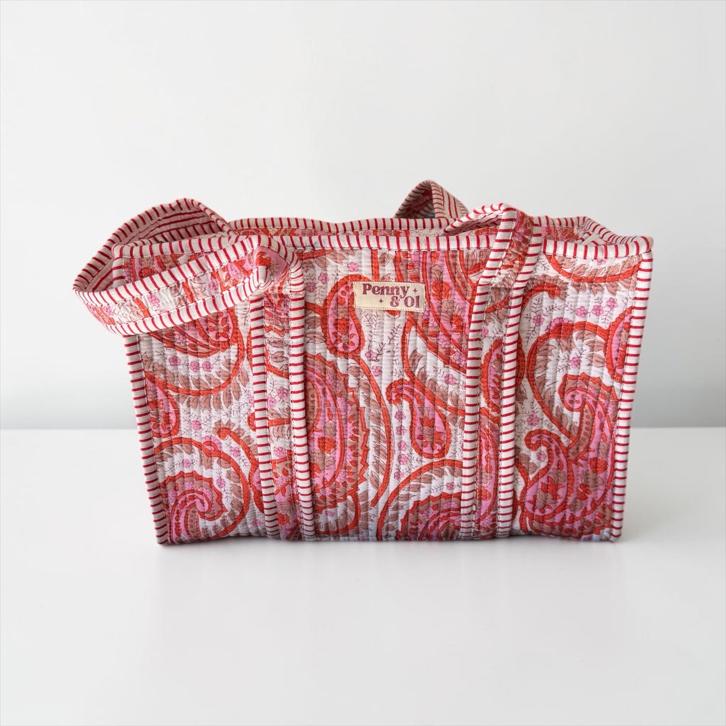 Pink & Cream Paisley Medium Cotton, handmade tote bag