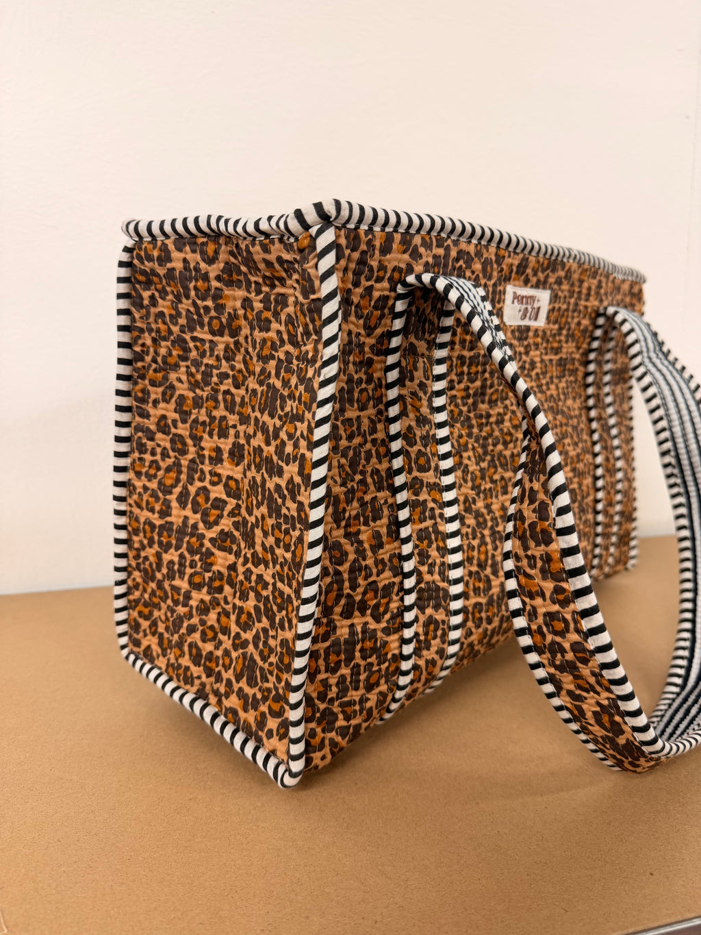 Dark Leopard Print Medium Cotton, handmade tote bag