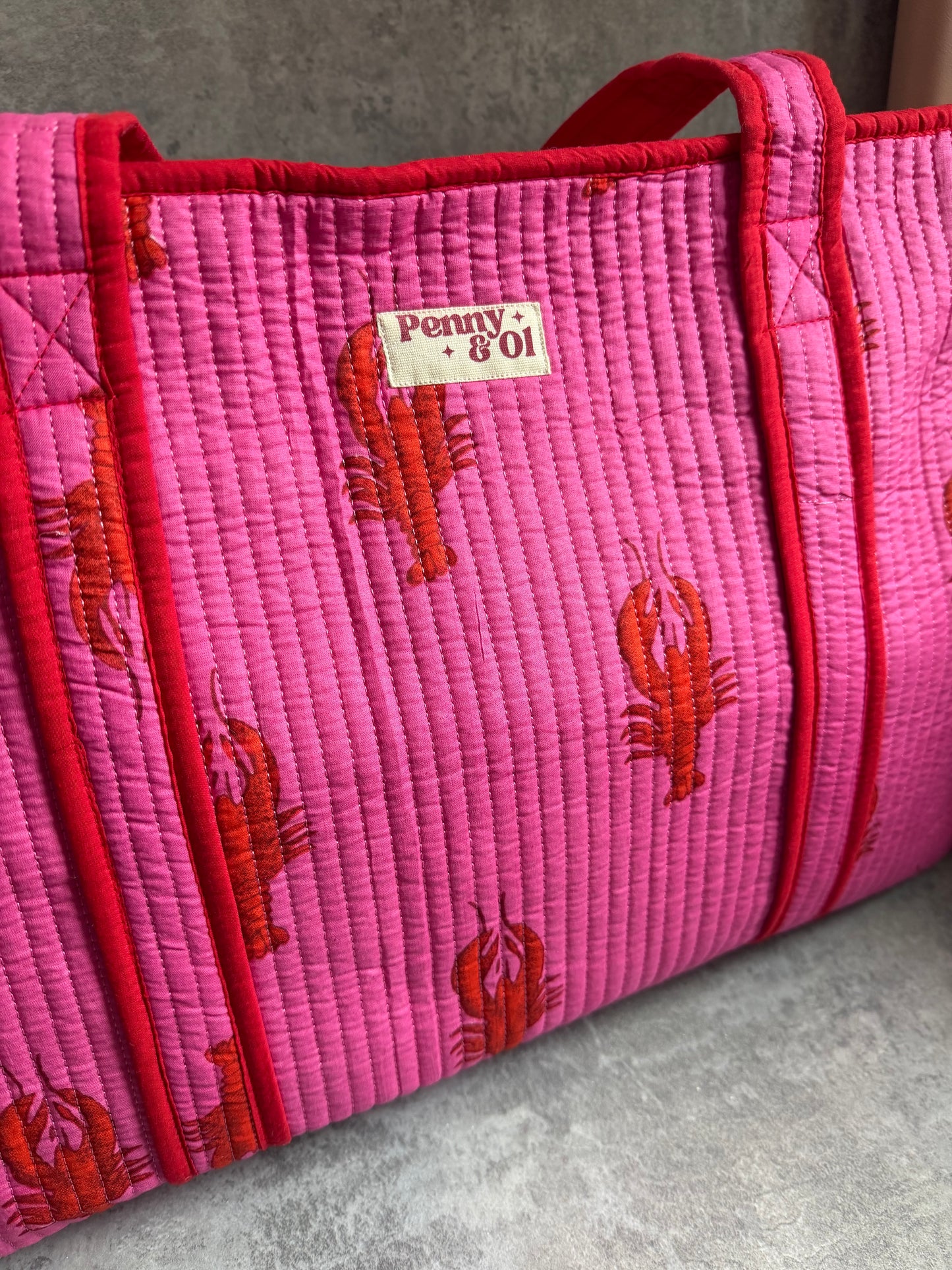 Pink & Red Lobster LARGE Cotton Tote Bag