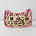 Pink Vintage Western Mini Shoulder Bag, Handmade Cotton Tote Bags
