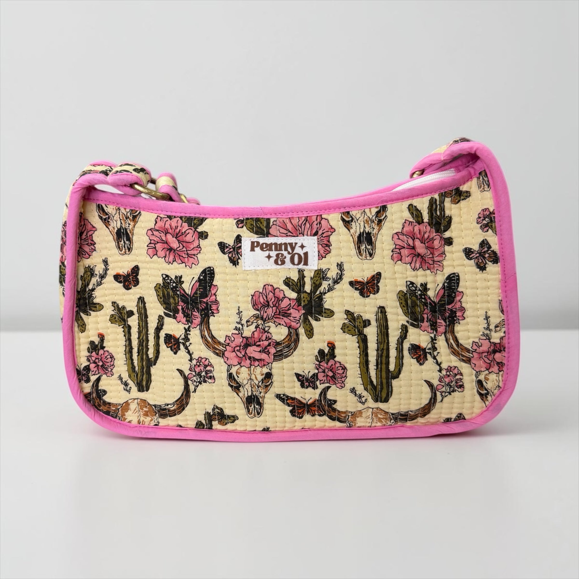 Pink Vintage Western Mini Shoulder Bag, Handmade Cotton Tote Bags