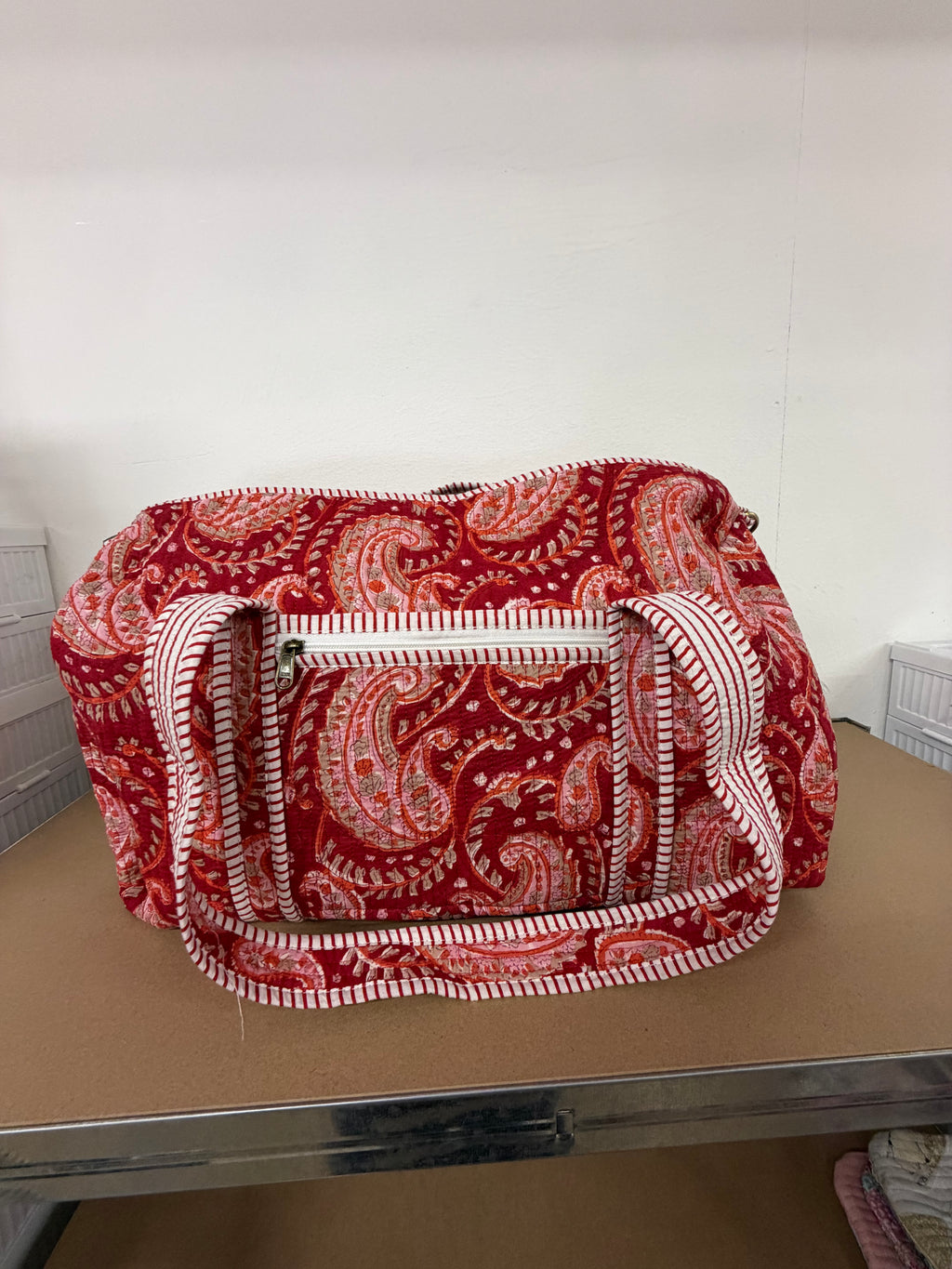 Red Paisley Large Duffle Tote Bags - Penny & Ol