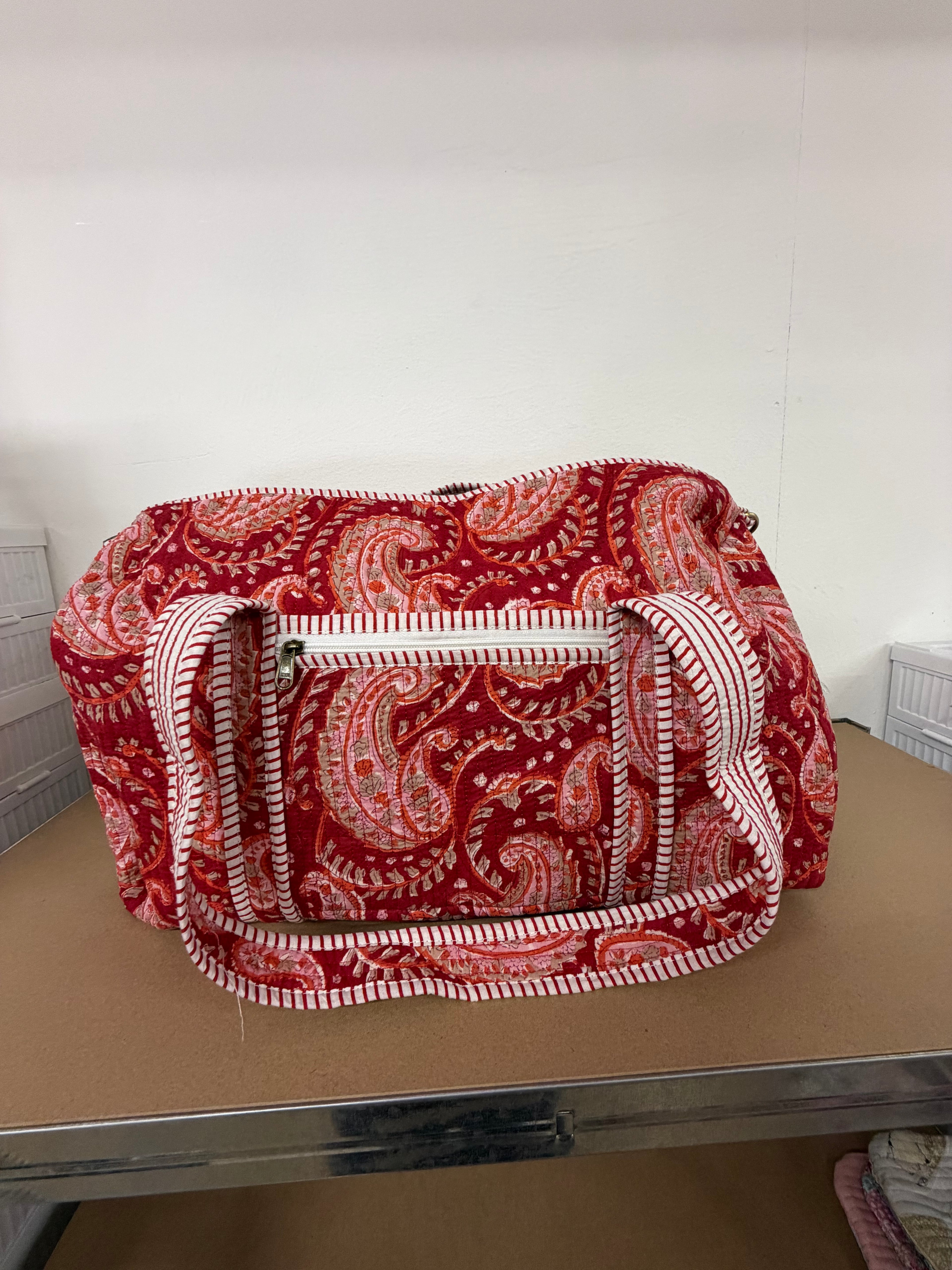 Red Paisley Large Duffle Tote Bags - Penny & Ol