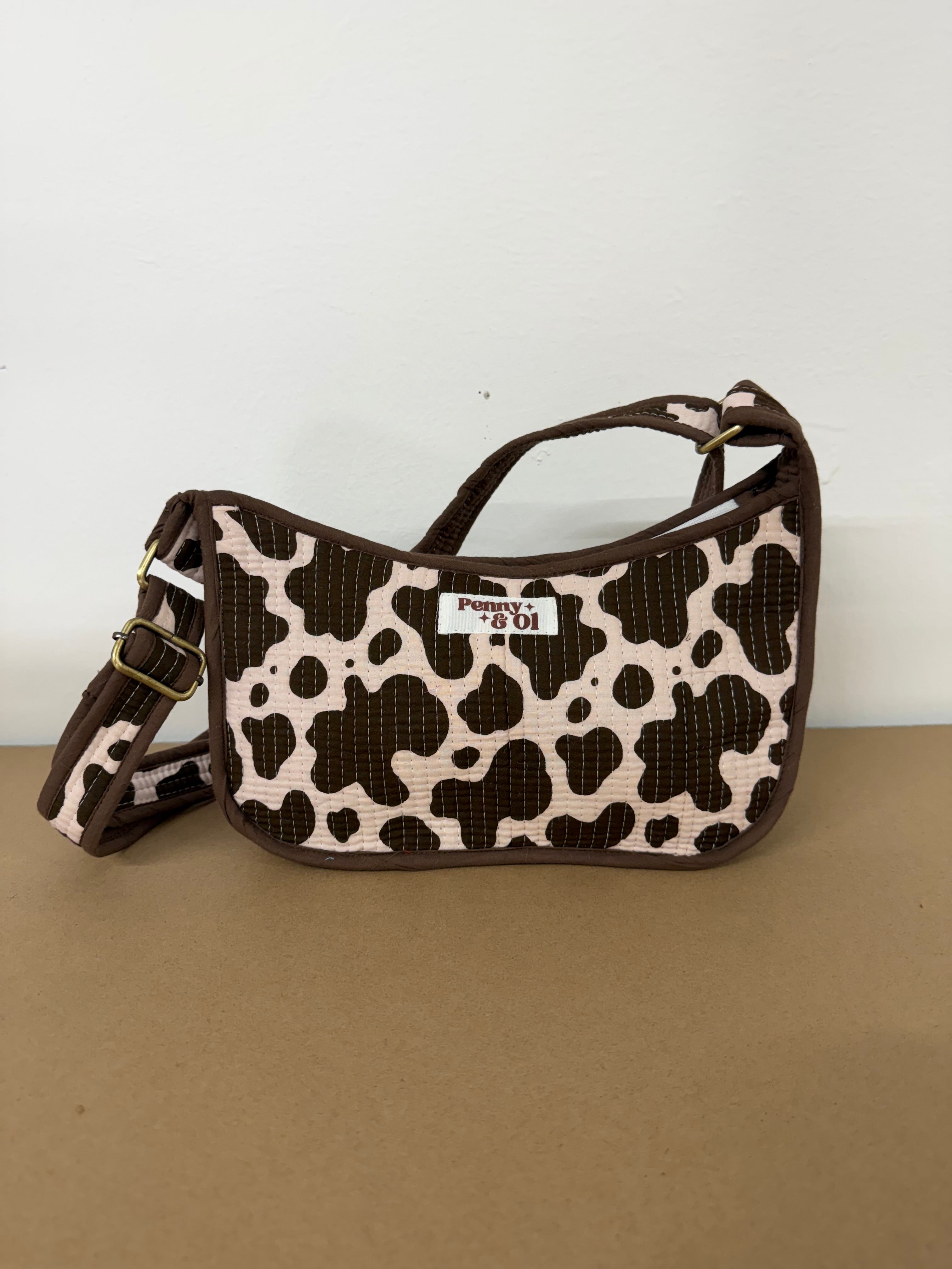Cow print Mini Shoulder Bag, Handmade Cotton Tote Bags