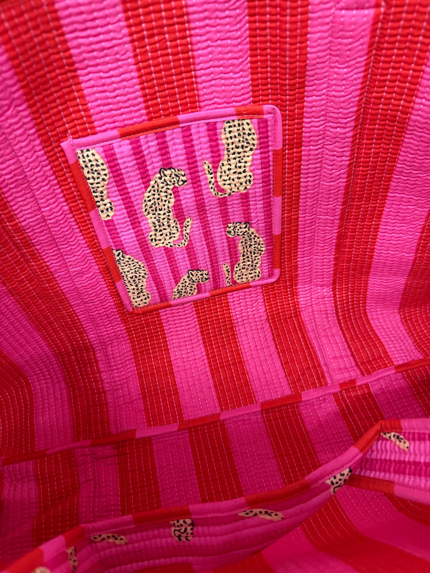 Pink stripe leopard REVERSIBLE Large Cotton Tote Bag, handmade tote bags