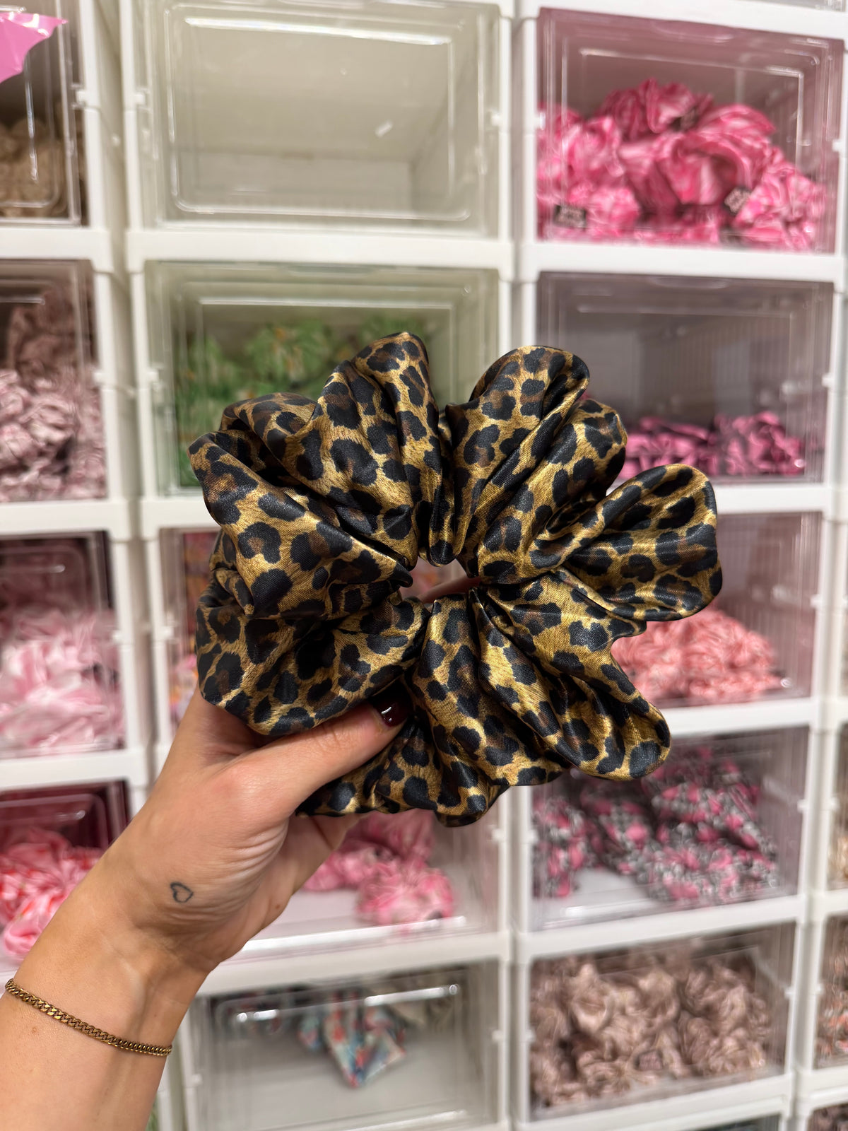 Dark Leopard Print XL Satin Hair Scrunchie
