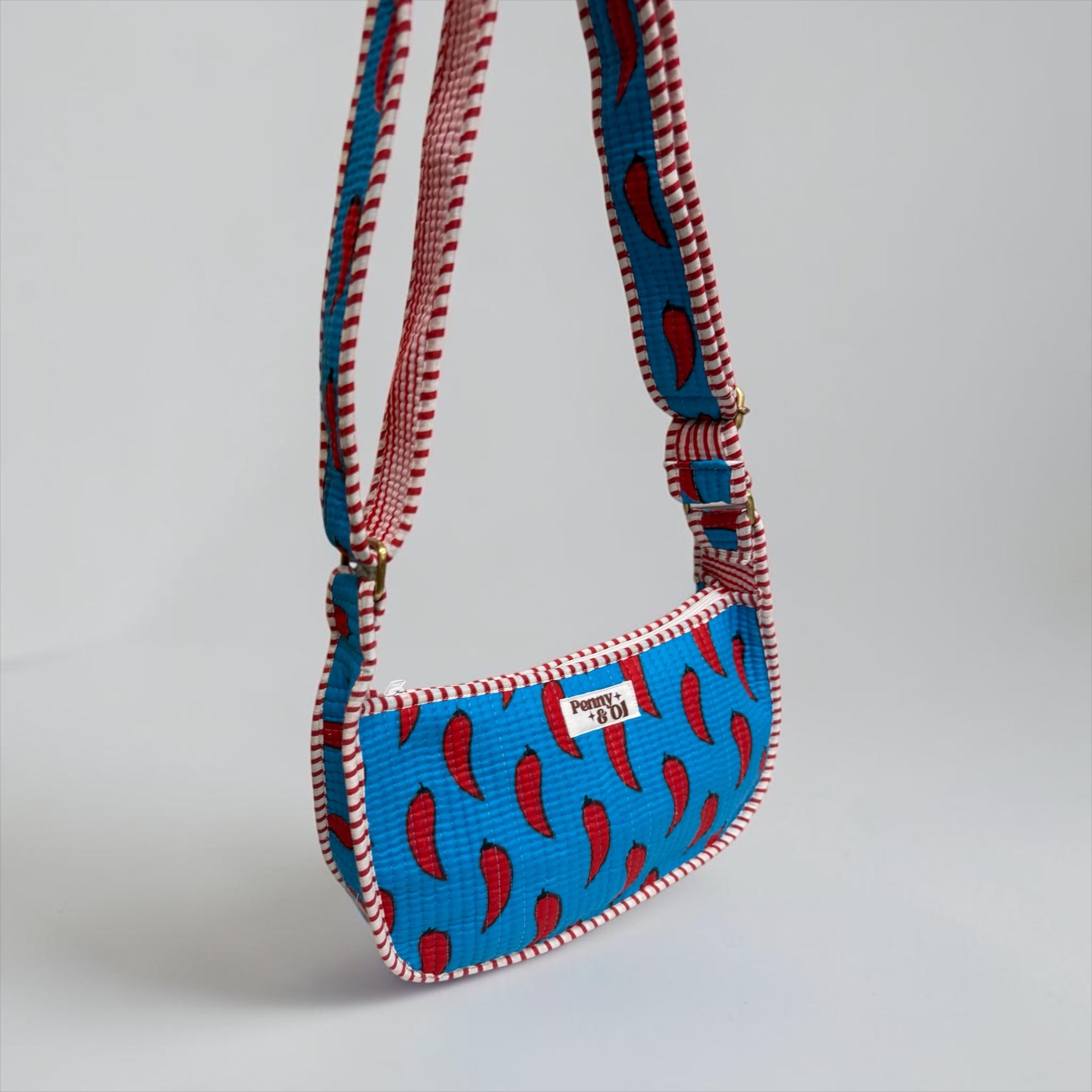 Blue Chilli Mini Shoulder Bag, Handmade Cotton Tote Bags