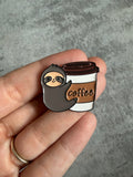 Sloth hugging coffee cup Pin Badge