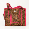 Pink Leopard Print Travel Tote, Handmade Cotton Tote Bag