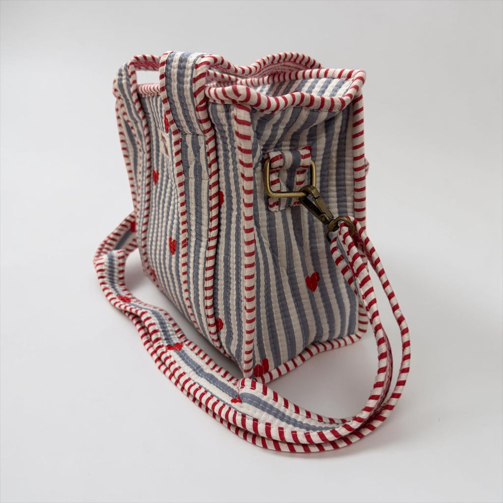 Grey Stripe Hearts MINI Tote Bag - Penny & Ol