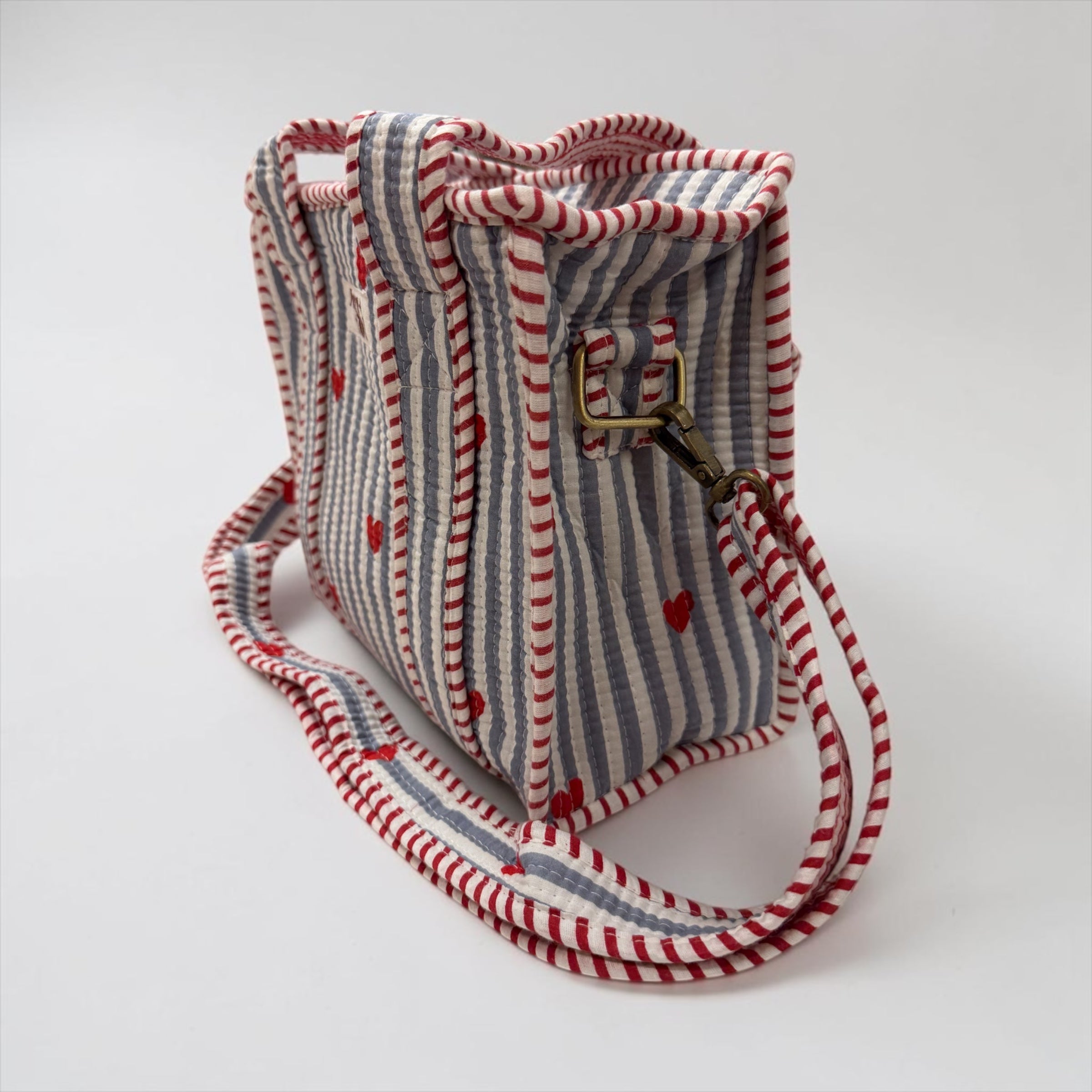 Grey Stripe Hearts MINI Tote Bag - Penny & Ol