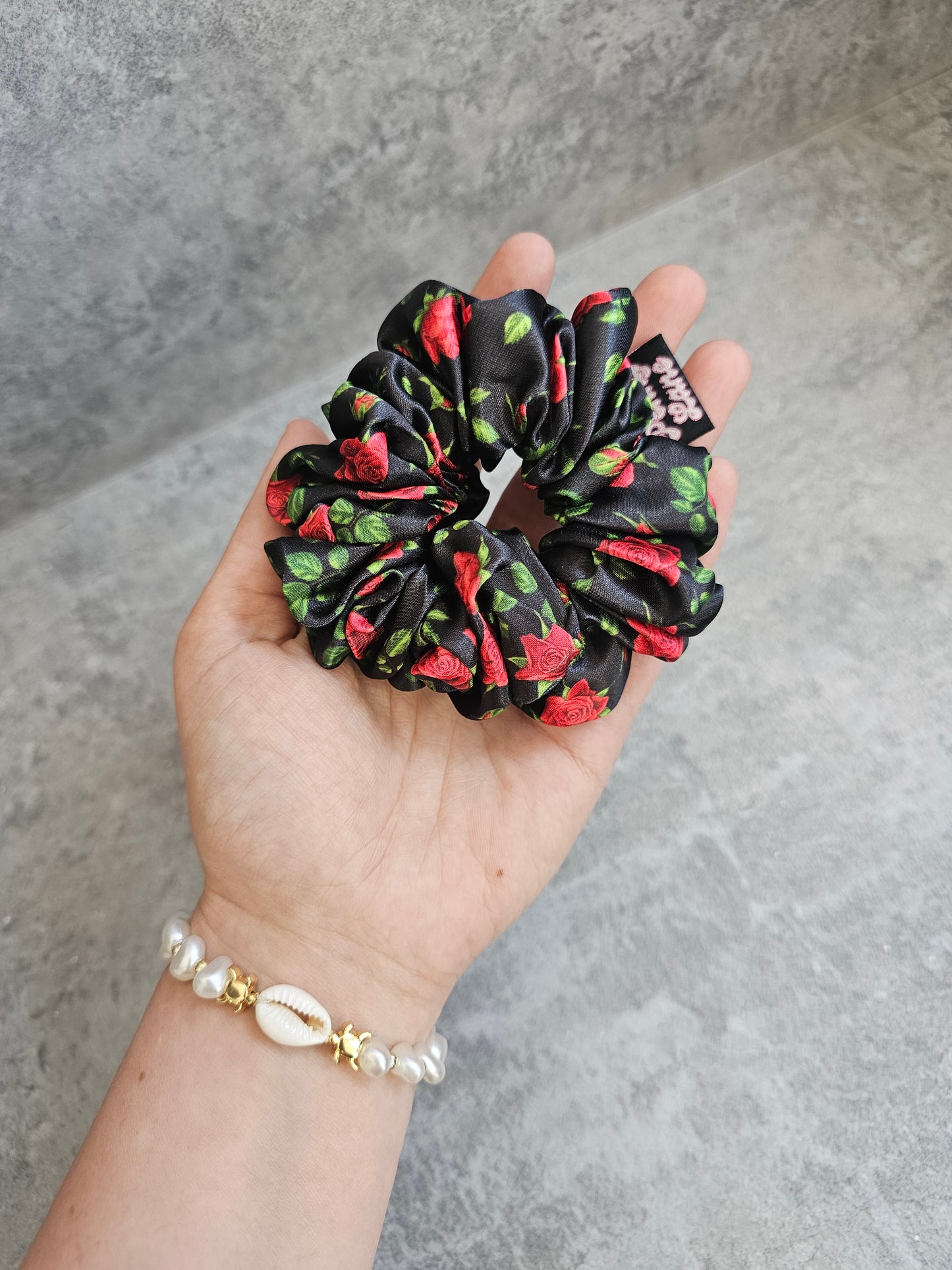 Red Roses Midi Satin Hair Scrunchie
