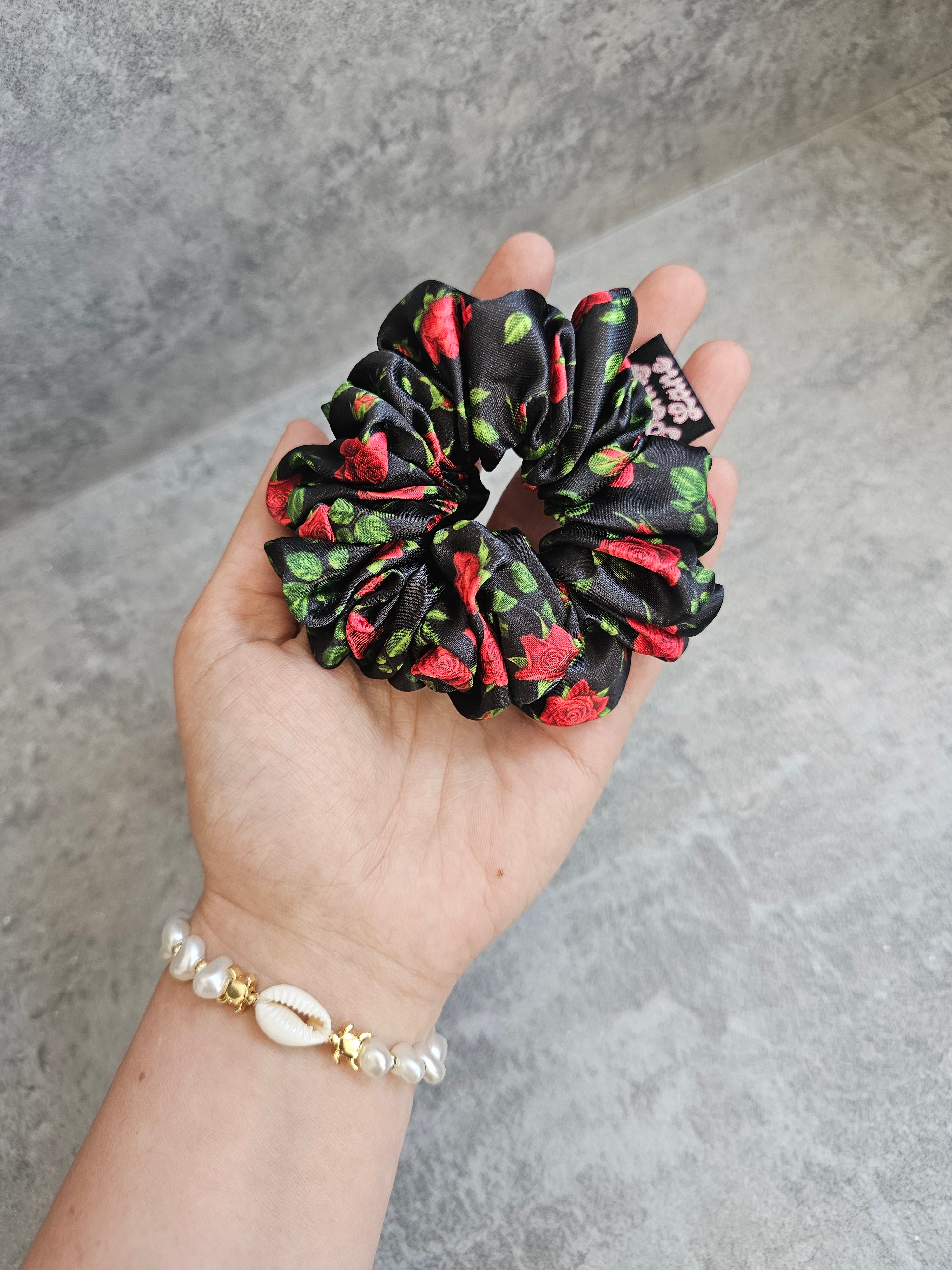 Red Roses Midi Satin Hair Scrunchie