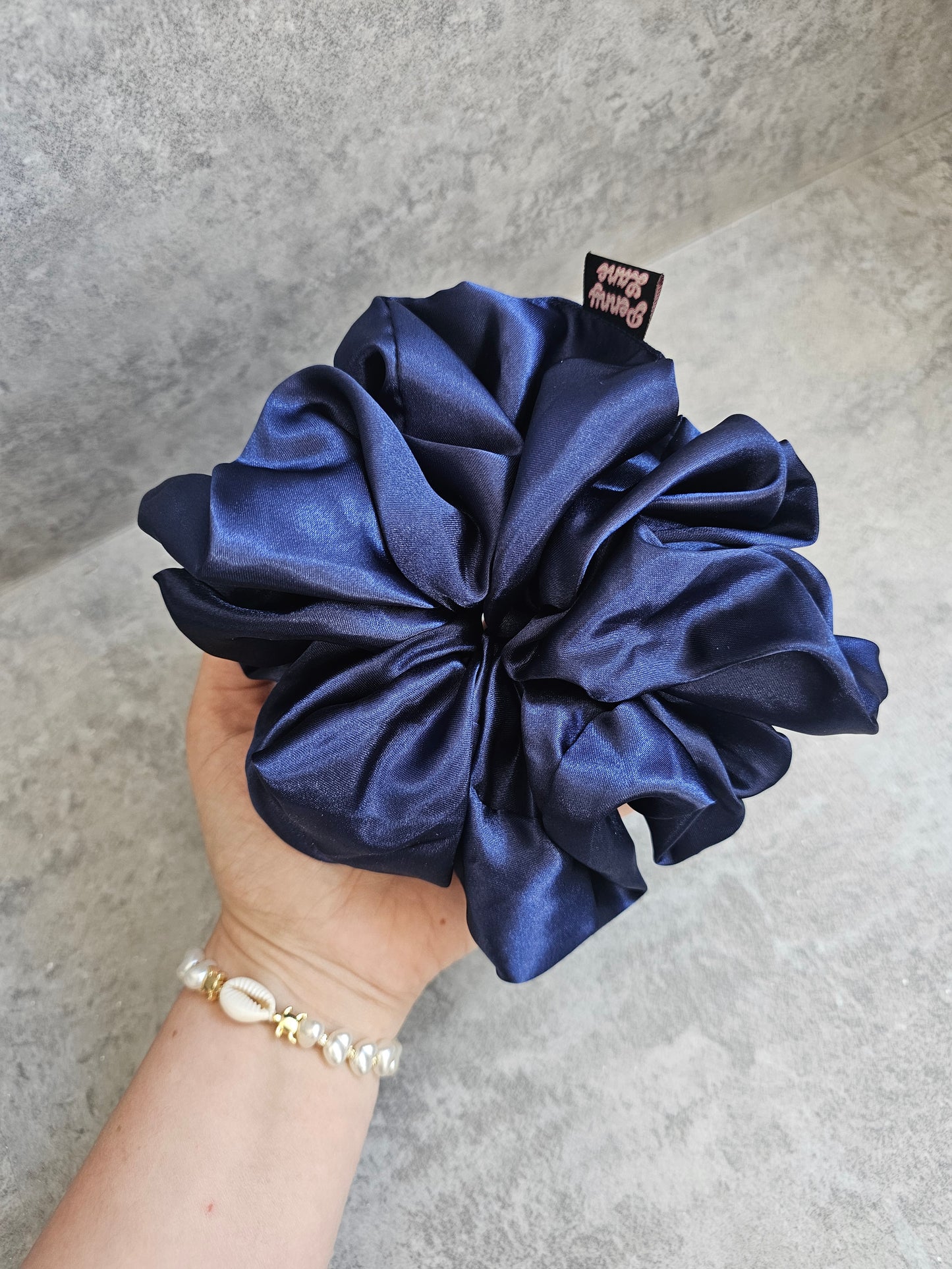 Navy Blue Solid XL Satin Hair Scrunchie