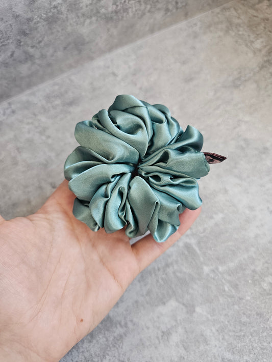 Teal Solid Midi Satin Hair Scrunchie