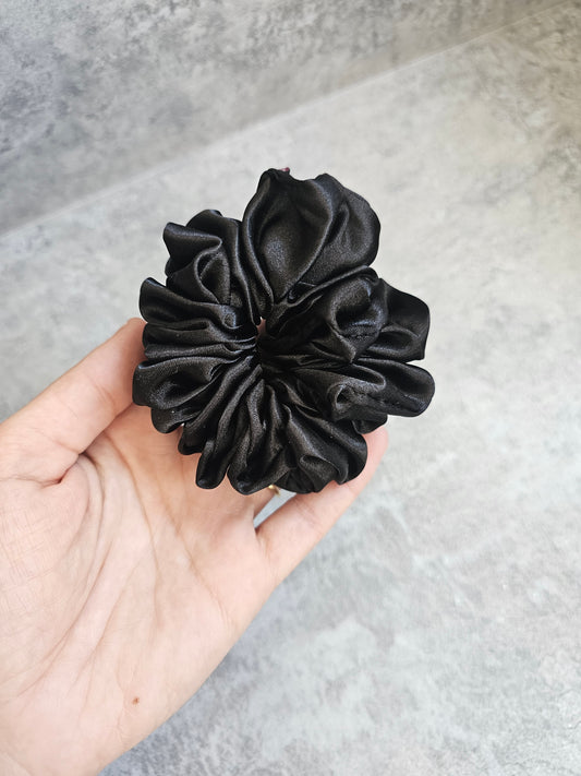 Black Solid Midi Satin Hair Scrunchie