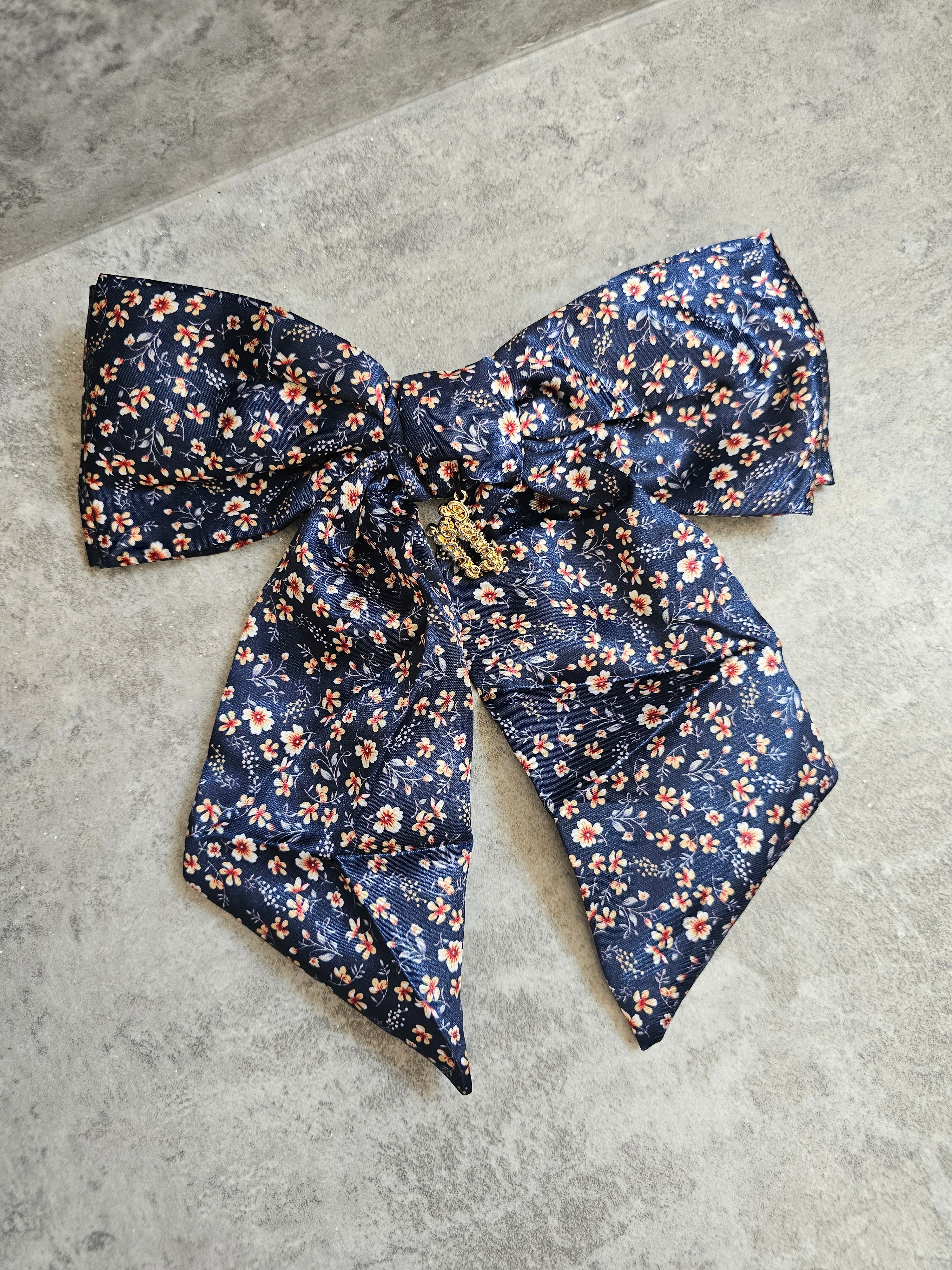 Navy Floral Hair Bows, Penny Lane Scrunchies Custom Hair Bows