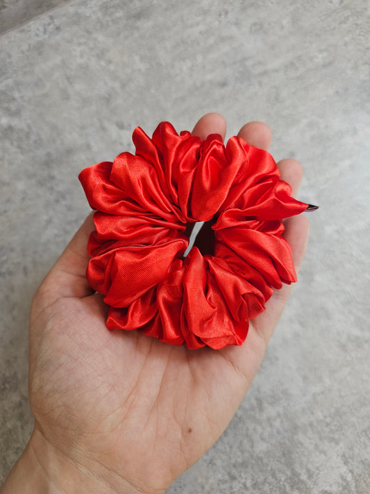 Red Solid Midi Satin Hair Scrunchie