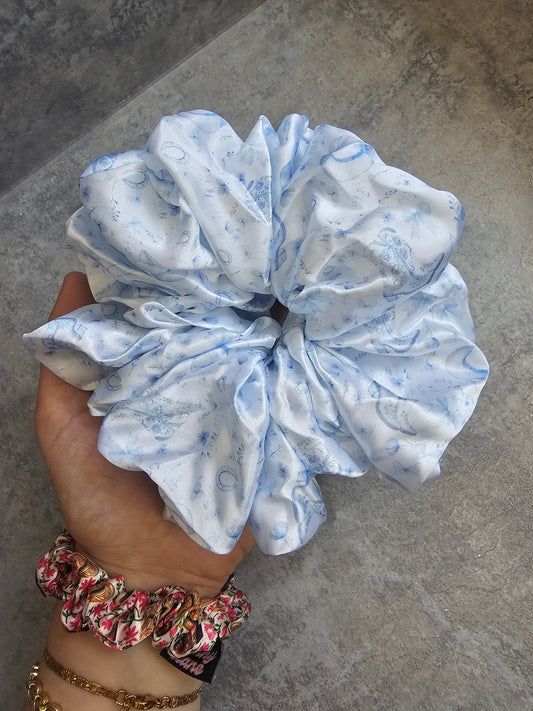 Dainty Blue Cowgirl XL Satin Hair Scrunchie