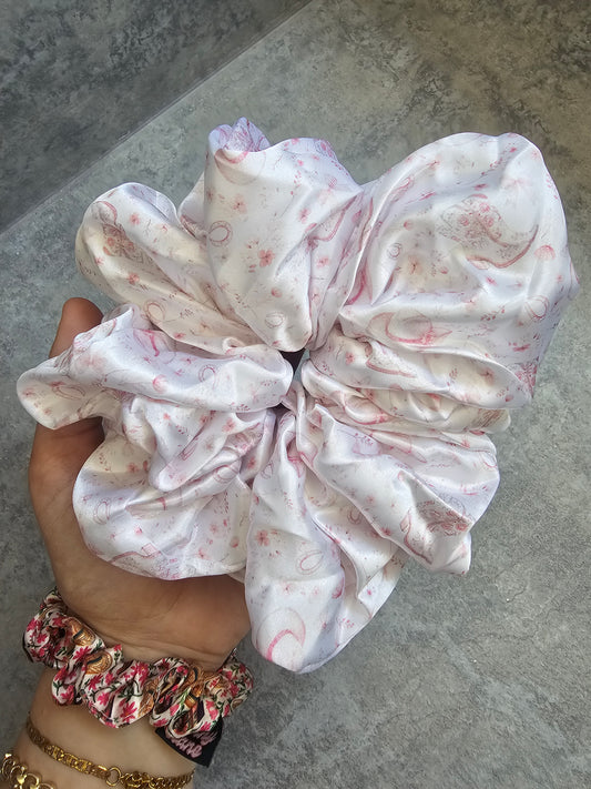 Dainty Pink Cowgirl XL Satin Hair Scrunchie.